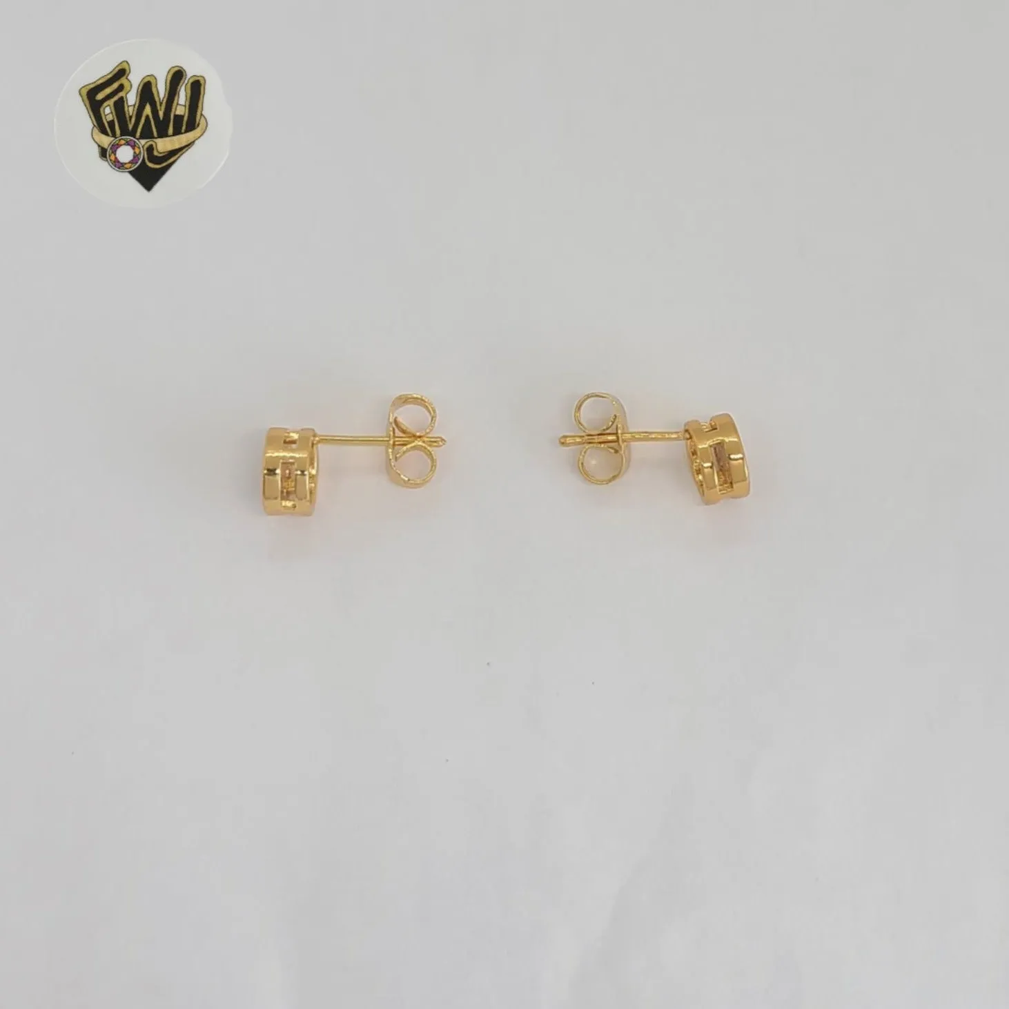 (1-1161-2) Gold Laminate - Zircon Round Stud Earrings - BGO