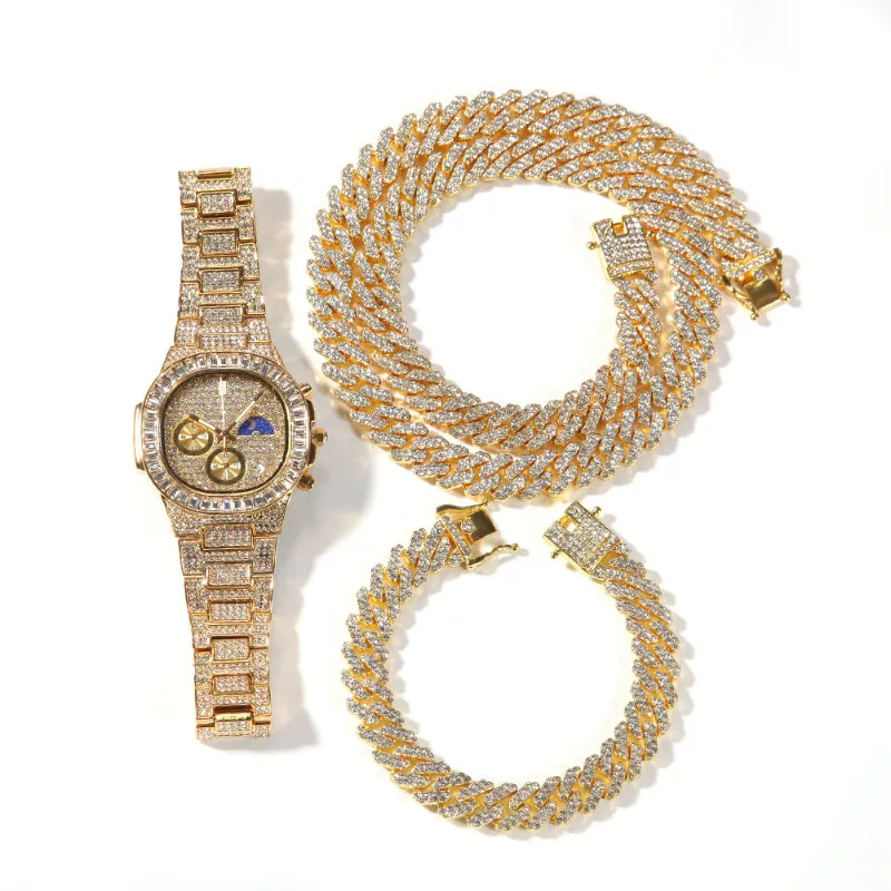 12mm Iced Out Bracelet   Necklace   Watch Set