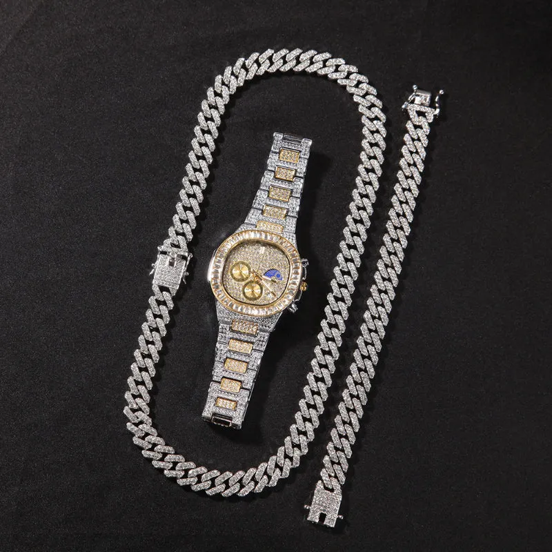 12mm Iced Out Bracelet   Necklace   Watch Set