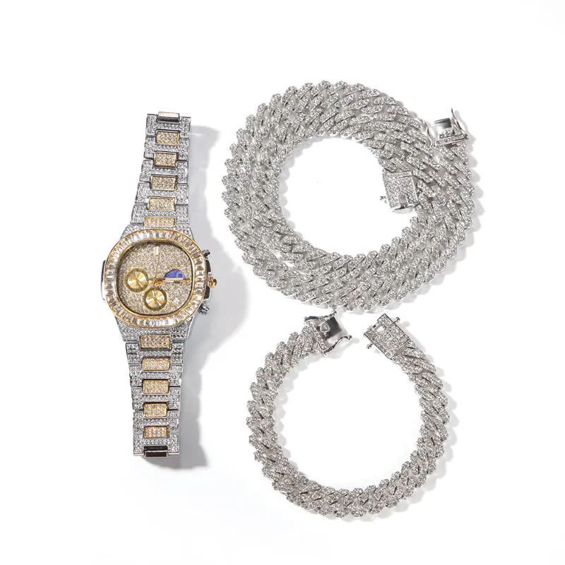 12mm Iced Out Bracelet   Necklace   Watch Set