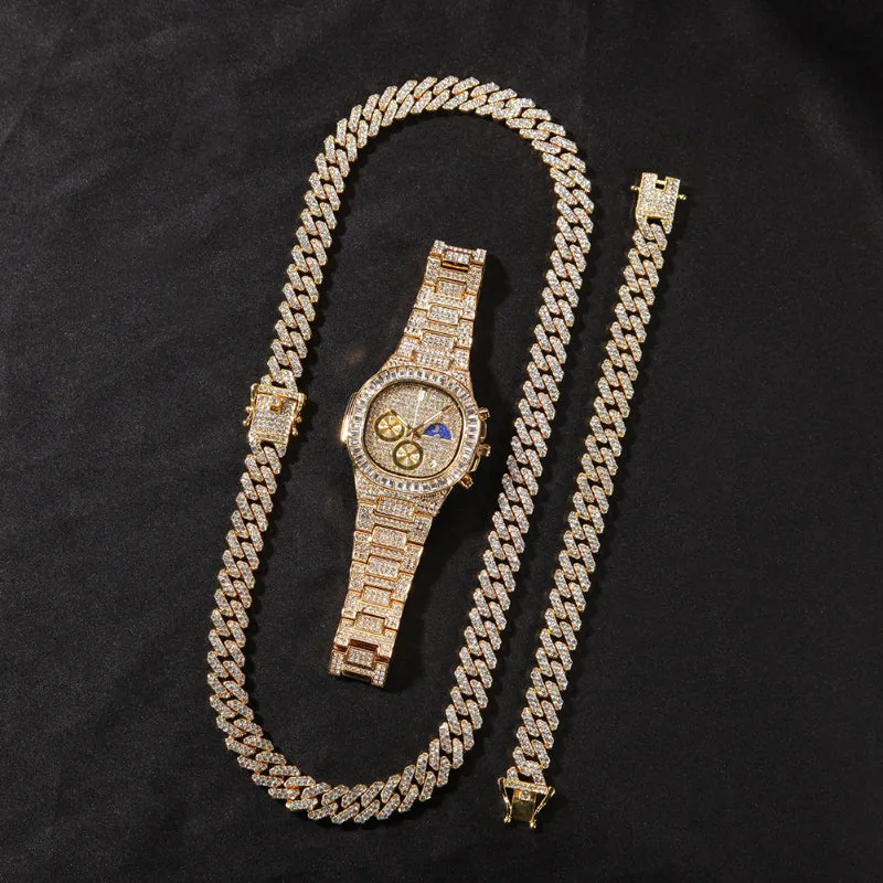 12mm Iced Out Bracelet   Necklace   Watch Set