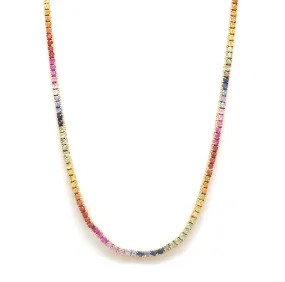 14K & 18K Gold Rainbow Sapphire Diamond Tennis Necklace