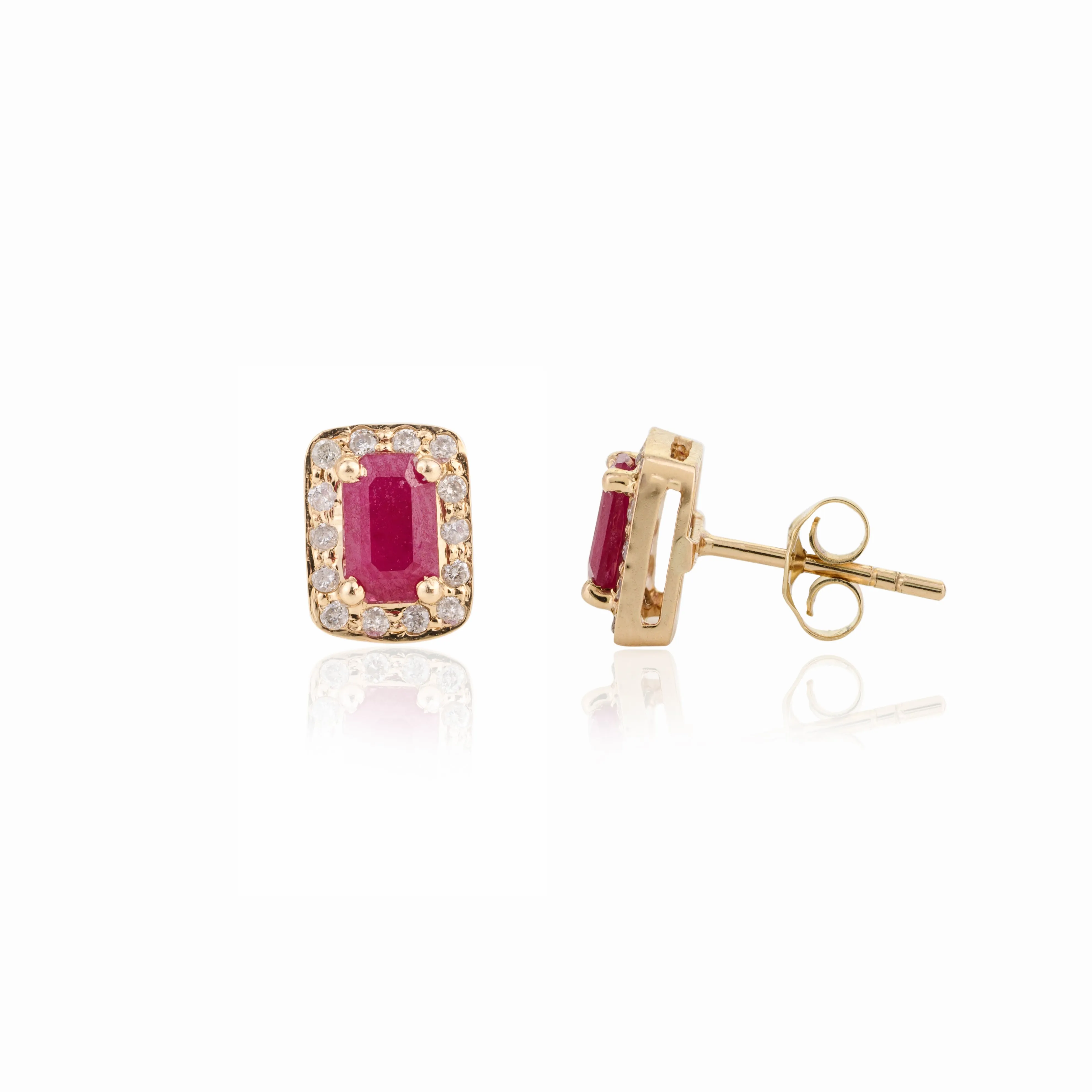 14K Ruby Halo Diamond Stud Earrings