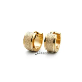 18K Gold IP Stainless Steel Hinged Sand Sparkle Center Hoop Earrings