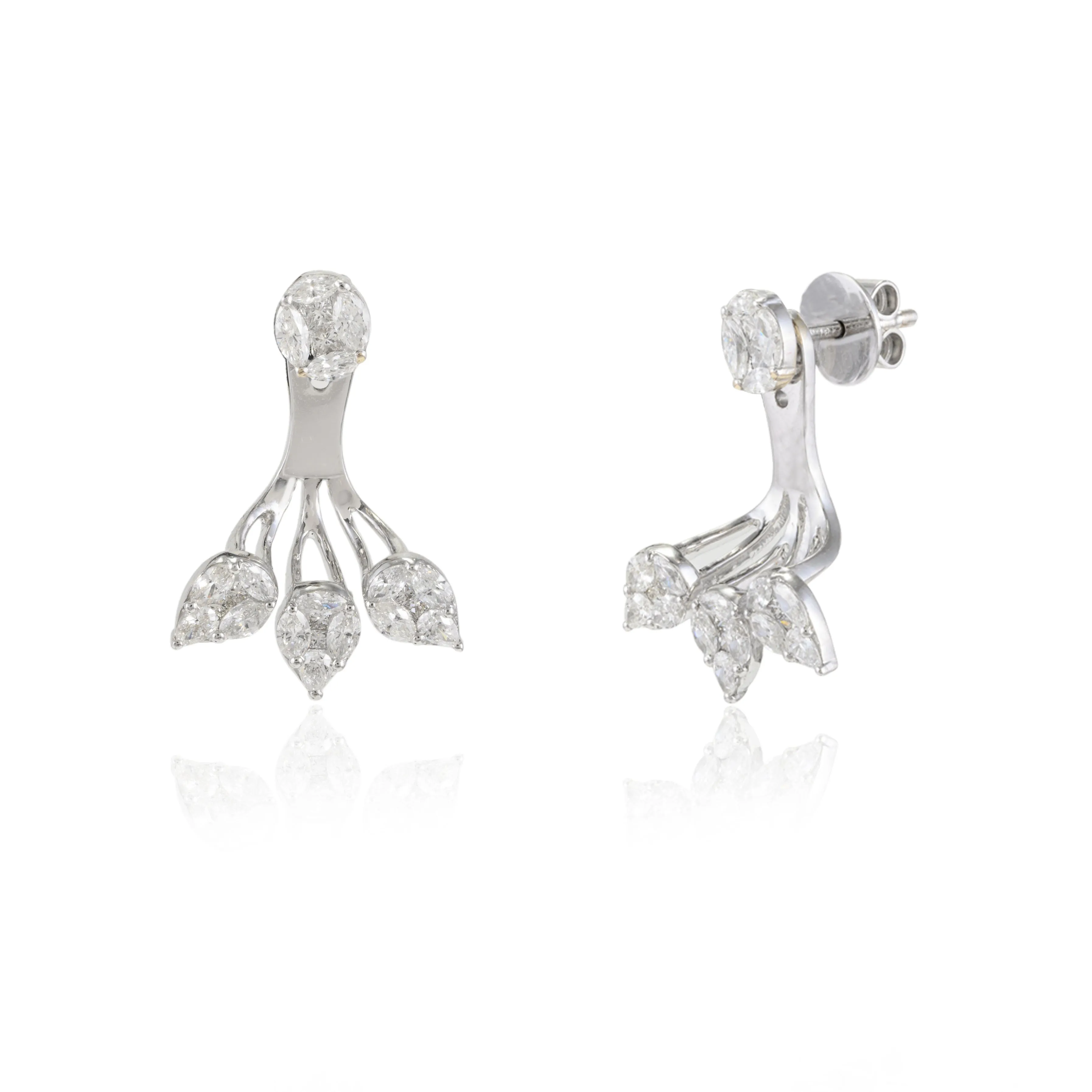 18K Gold Natural Diamond Ear Jacket Earrings