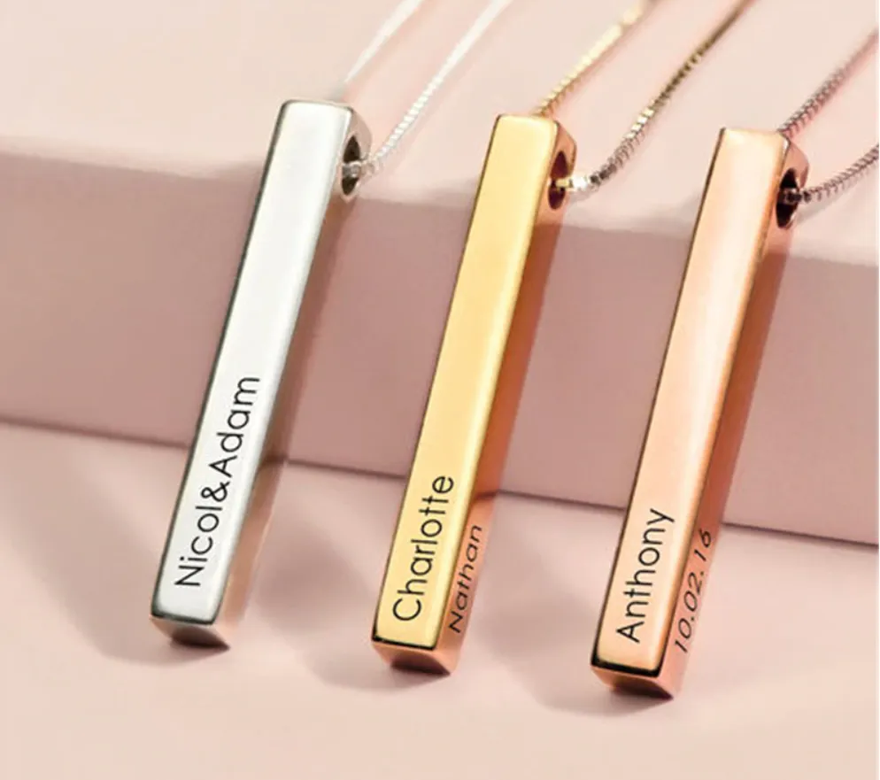 3D Vertical Bar Name Necklace