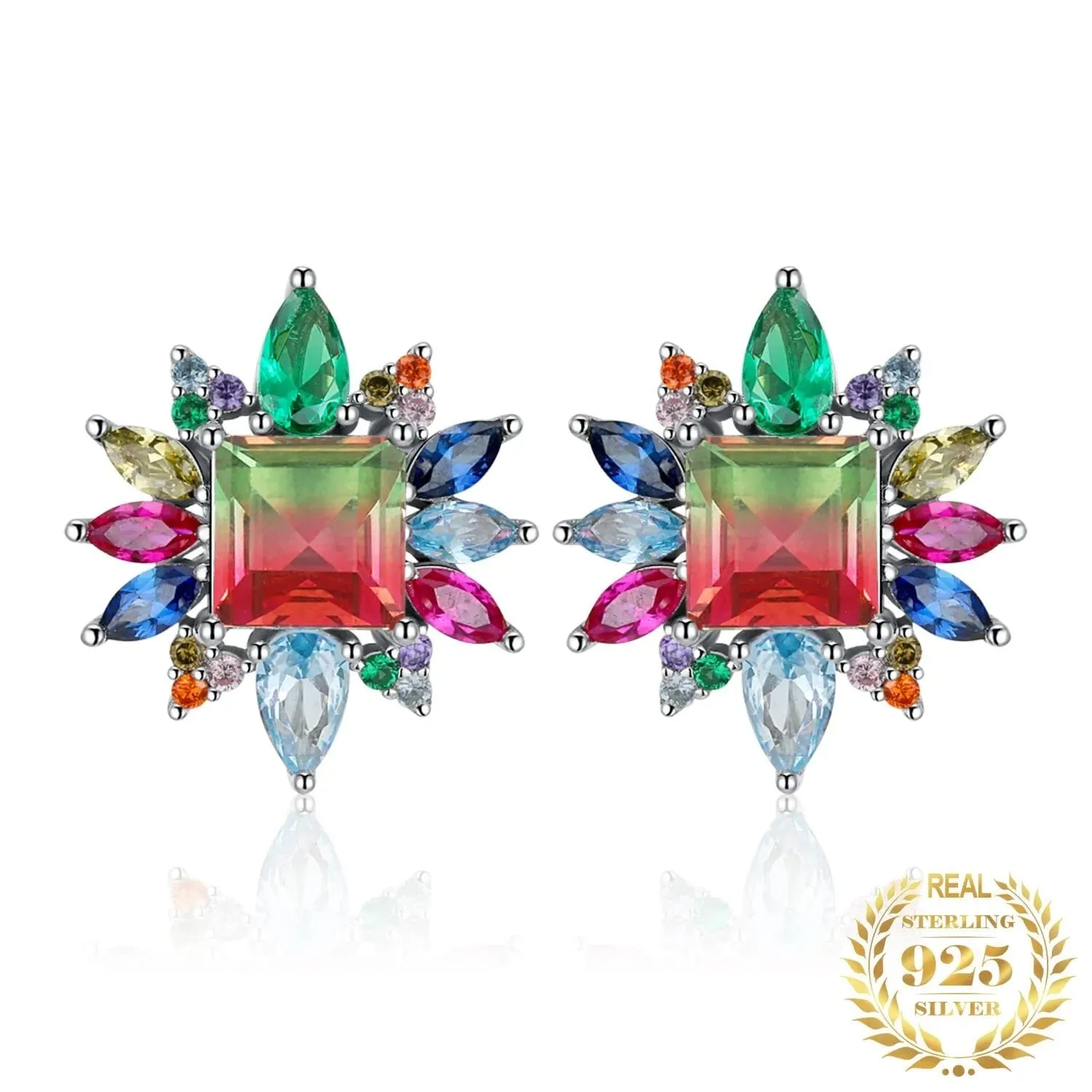 7.4ct Rainbow Tourmaline 925 Sterling Silver Stud Earrings