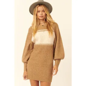 A Ribbed Knit Sweater Mini Dress