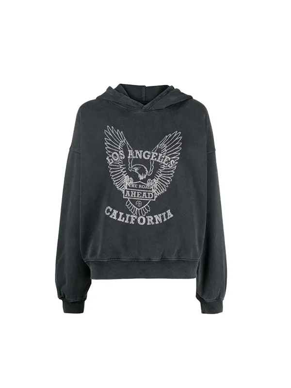 Alex Hoodie White Eagle in Washed Black