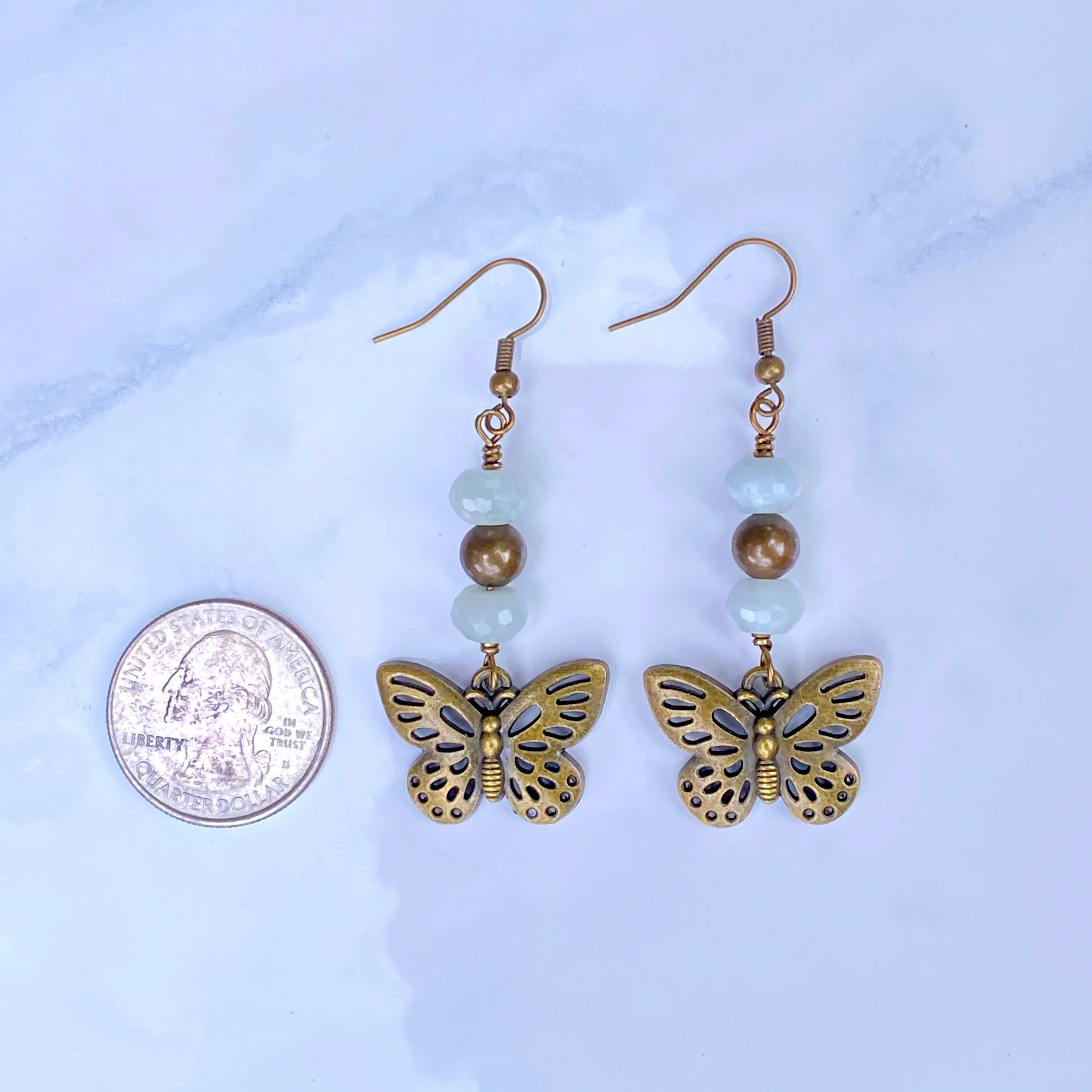 Aquamarine gemstone with brass Butterfly Earrings