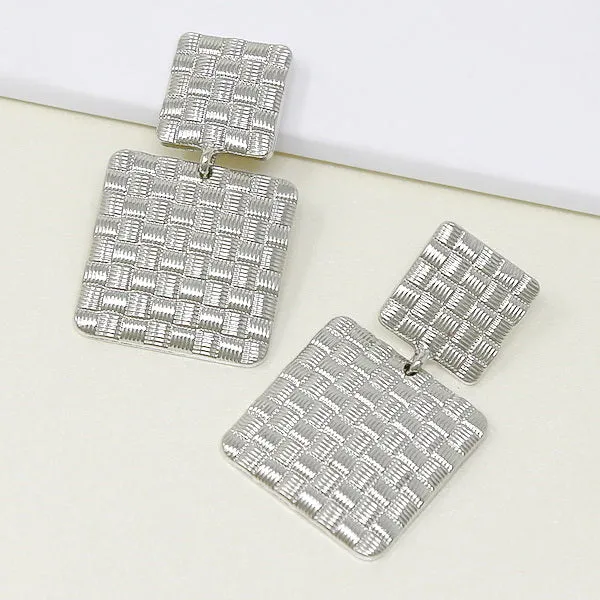 Basket Weave Textured Metal Drop Earrings