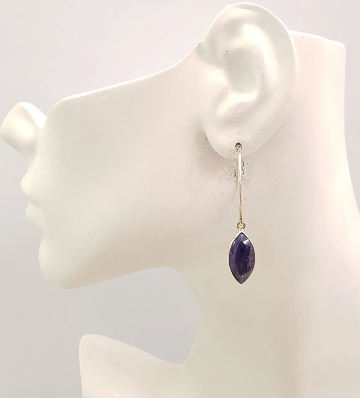 Blue Sapphire Single Gem Drop Big Hoop Earrings