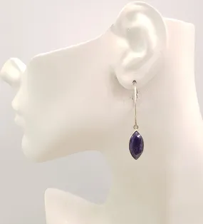 Blue Sapphire Single Gem Drop Big Hoop Earrings