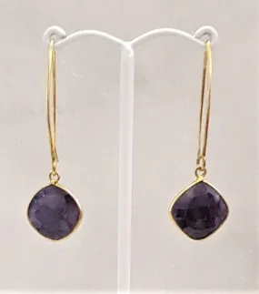 Blue Sapphire Single Gem Drop V-hook Earrings