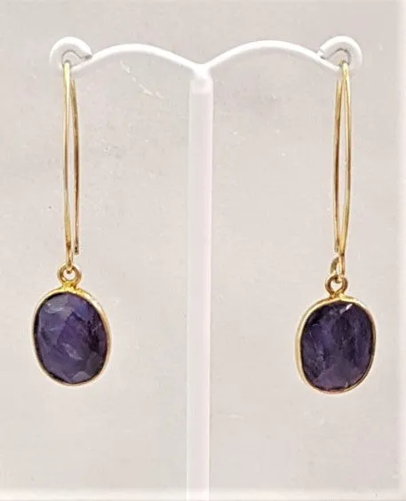 Blue Sapphire Single Gem Drop V-hook Earrings