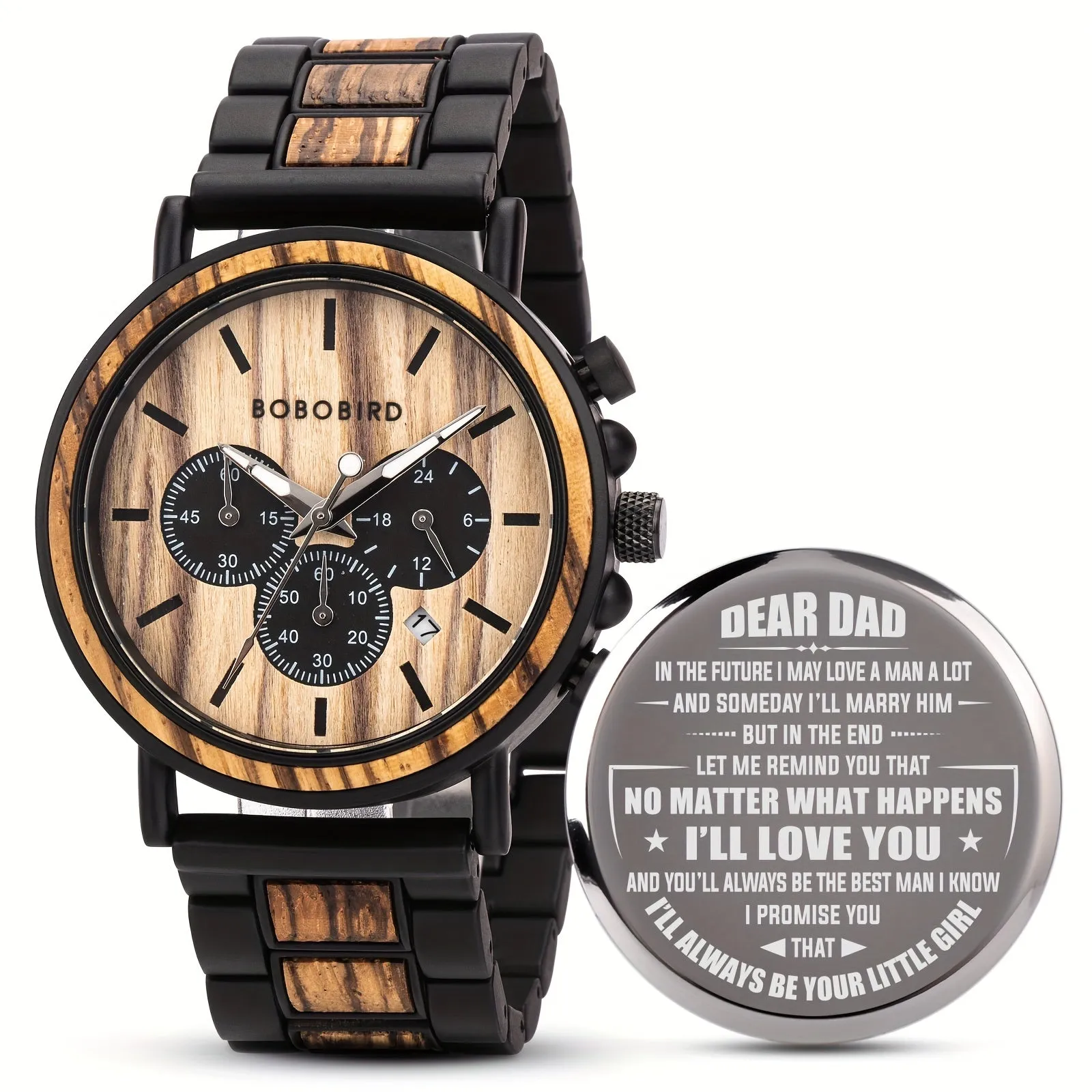 BOBO BIRD Stylish Wood & Stainless Steel Men's Watch, Birthday Anniversary Christmas Gift