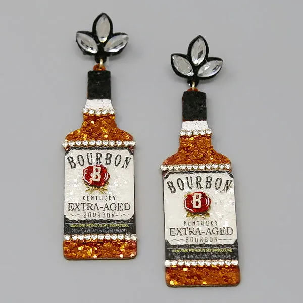 Bourbon Whiskey Bottle Glittered Leather Earrings