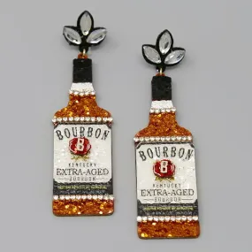 Bourbon Whiskey Bottle Glittered Leather Earrings