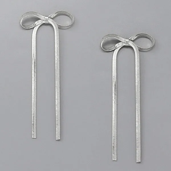 Bow Herringbone Chain Drop Earrings