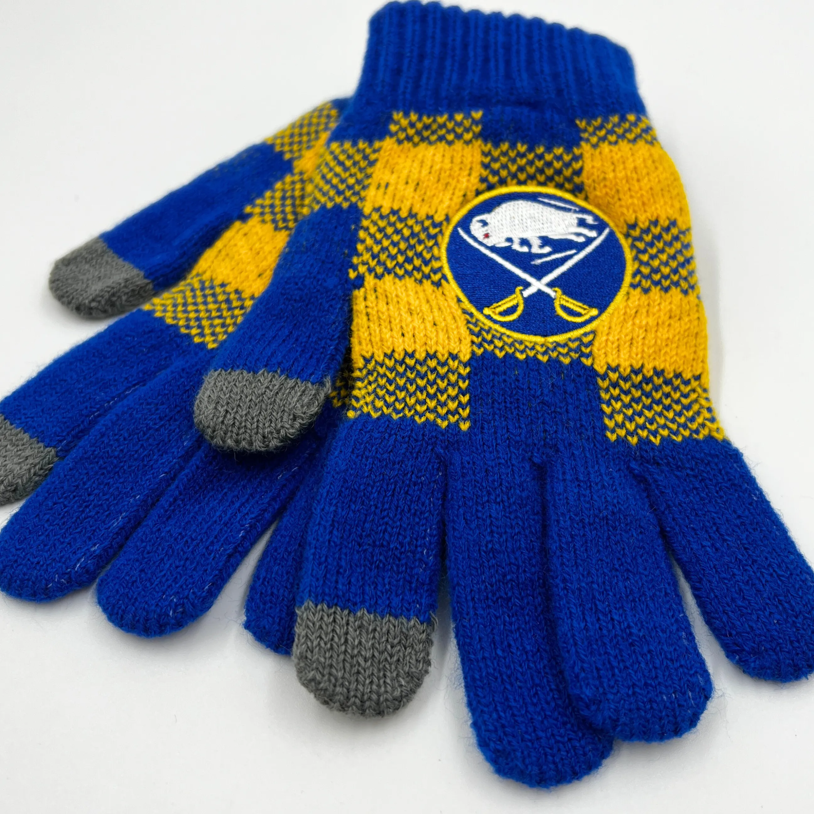 Buffalo Sabres Royal & Gold Plaid Knit Gloves