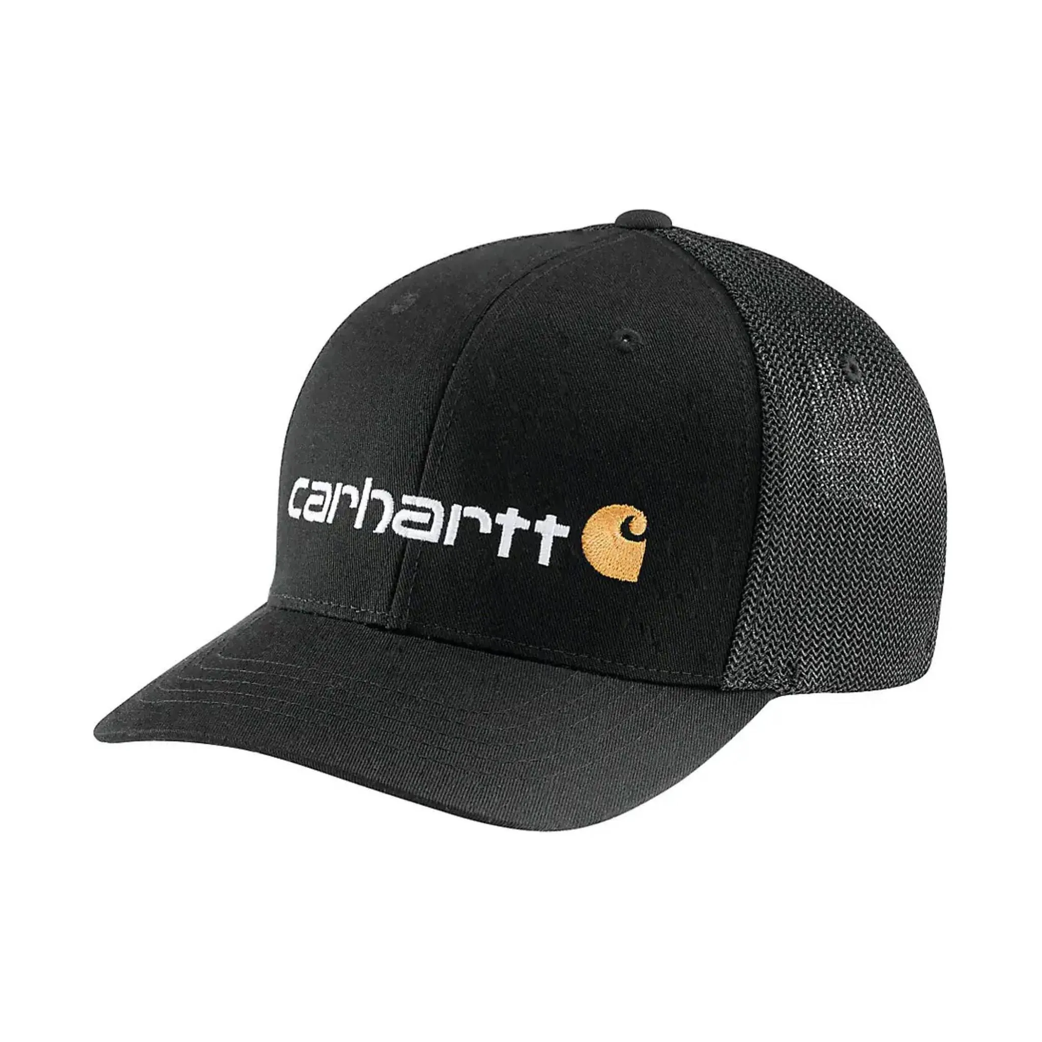 Carhartt Rugged Flex Fitted Canvas Mesh Back Logo Graphic Cap - Black