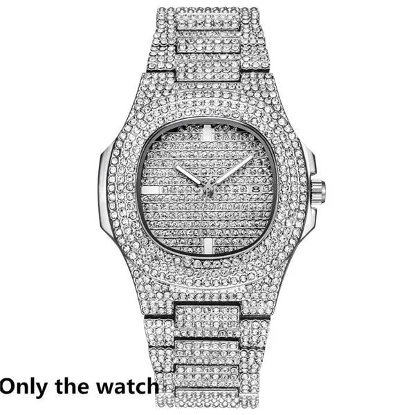 Chain  Watch Bracelet Silver & Gold Color Full Iced Out Paved Rhinestones CZ  For Men