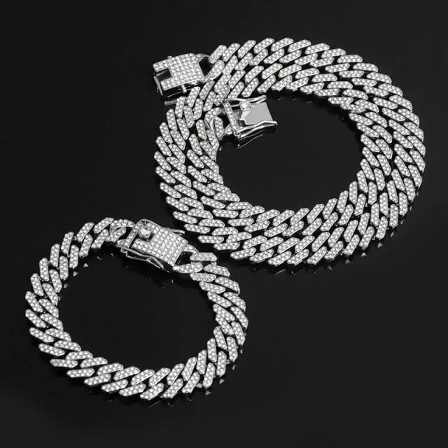 Chain  Watch Bracelet Silver & Gold Color Full Iced Out Paved Rhinestones CZ  For Men