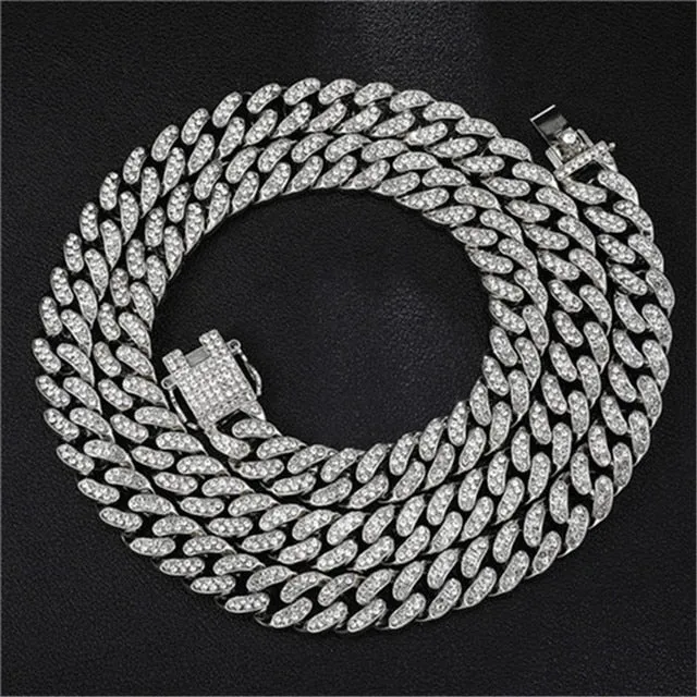 Chain  Watch Bracelet Silver & Gold Color Full Iced Out Paved Rhinestones CZ  For Men