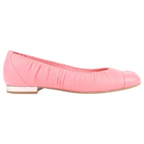 Chanel Pink Ruched Leather Cap Toe Ballet Flats - 36