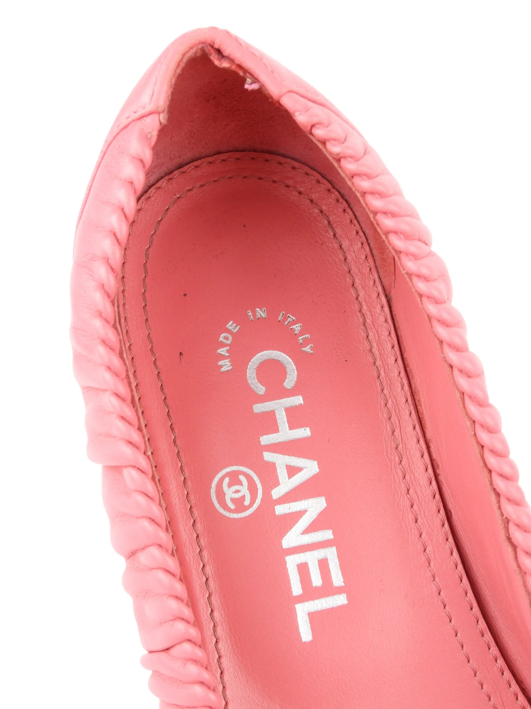 Chanel Pink Ruched Leather Cap Toe Ballet Flats - 36