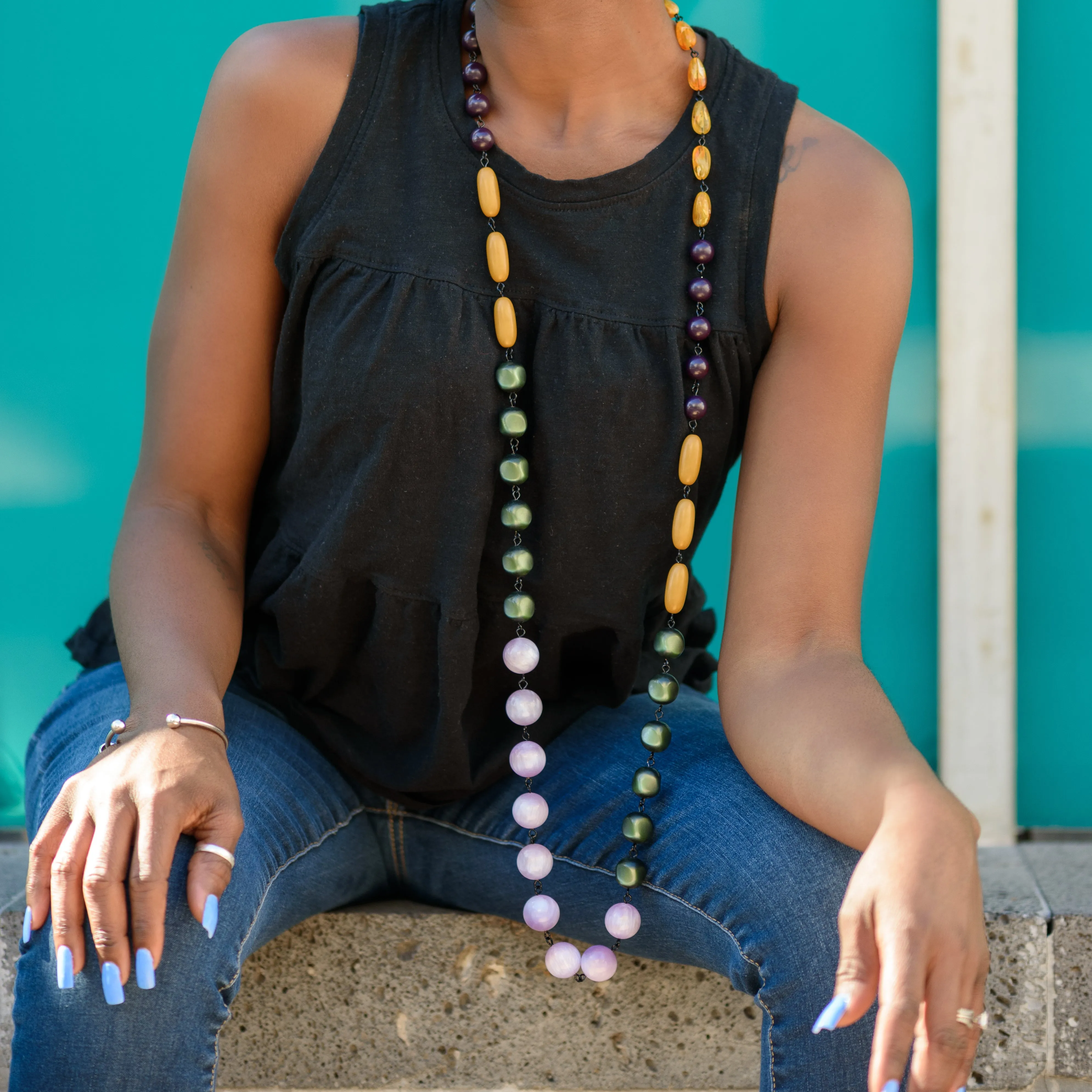 Copper Scale & Lilac Rosary-chained Rope Necklace