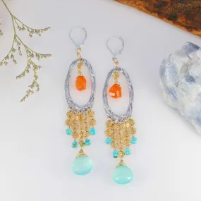 Cote d'Azur - Carnelian, Aqua Chalcedony and Turquoise Drop Earrings