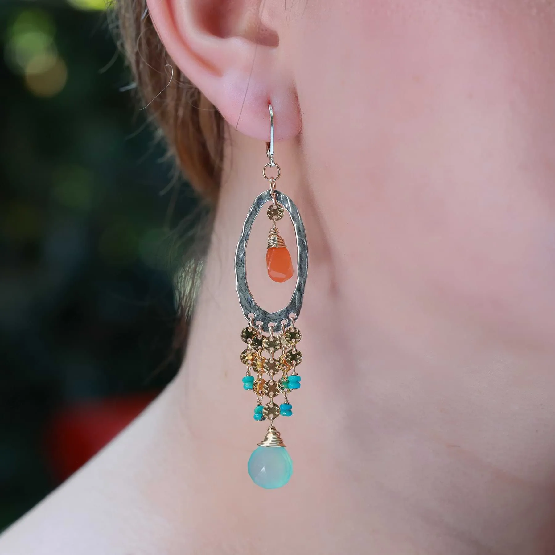 Cote d'Azur - Carnelian, Aqua Chalcedony and Turquoise Drop Earrings