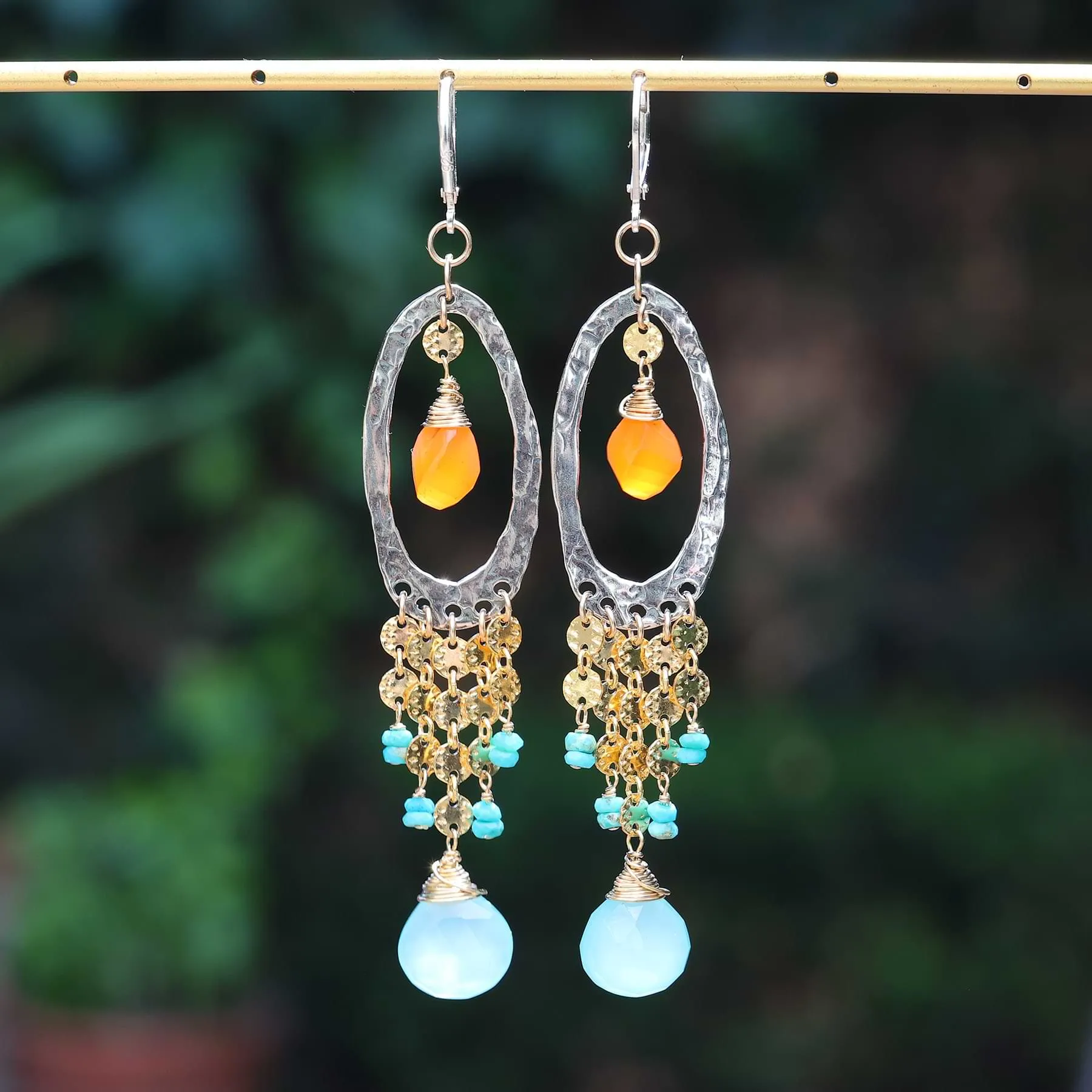 Cote d'Azur - Carnelian, Aqua Chalcedony and Turquoise Drop Earrings