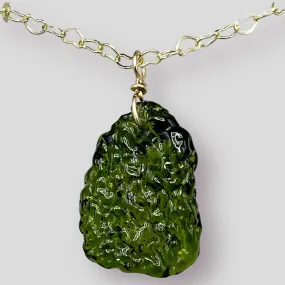 Custom Natural Moldavite gemstone pendant necklace on Gold Fill chain