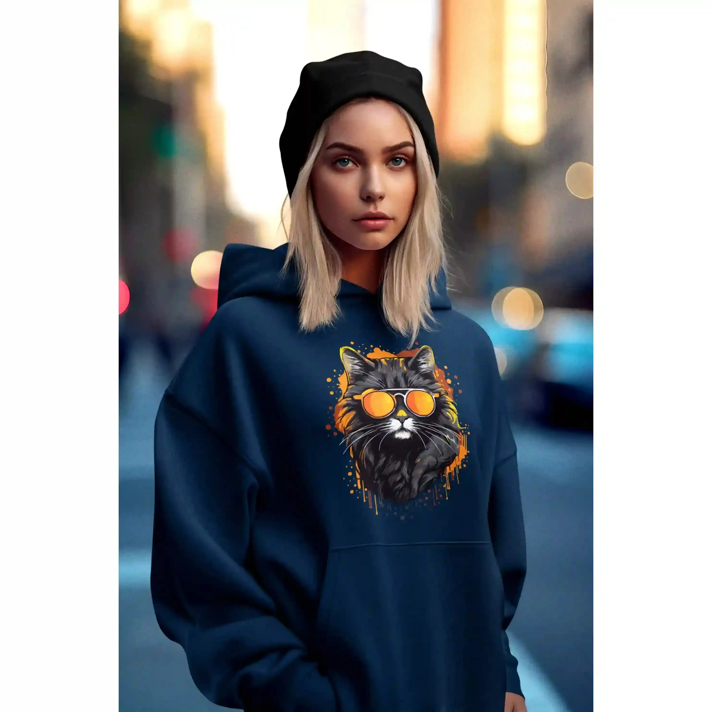 Damen Hoodie mit Katzenmotiv "Cool Cat"