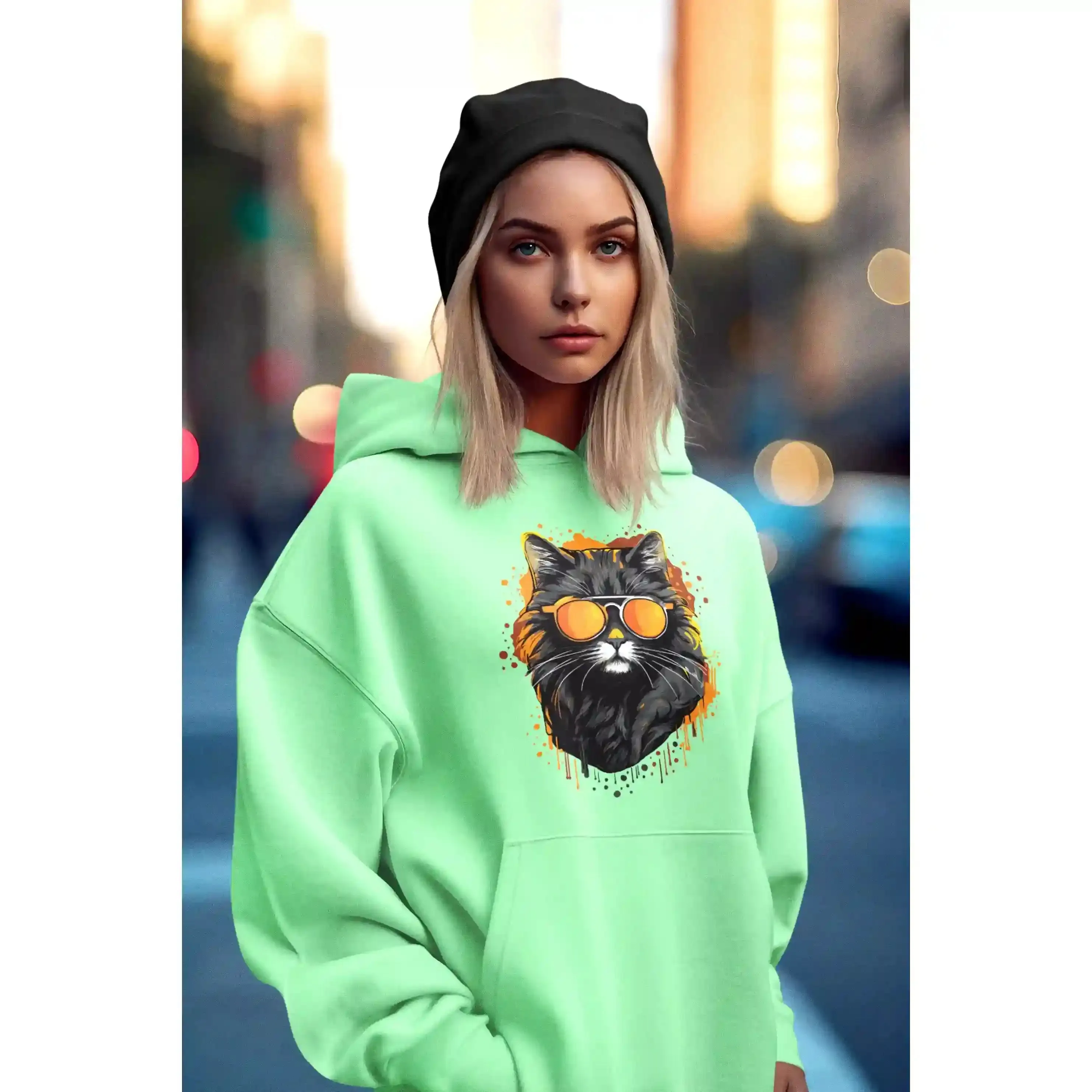 Damen Hoodie mit Katzenmotiv "Cool Cat"