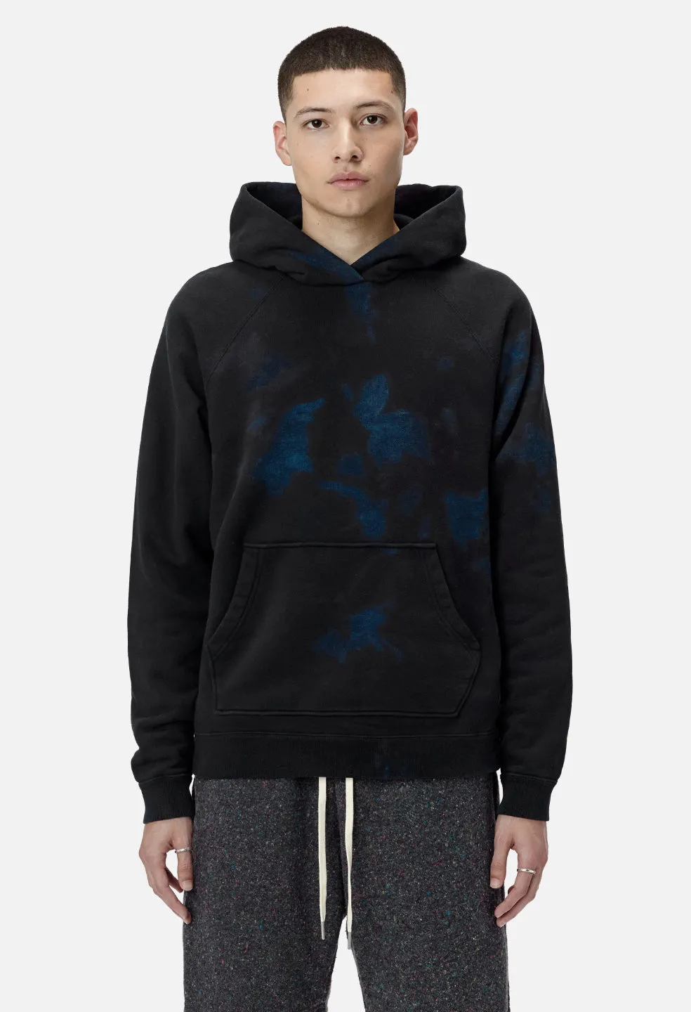 Double Dye Raglan Hoodie / Indigo X Black