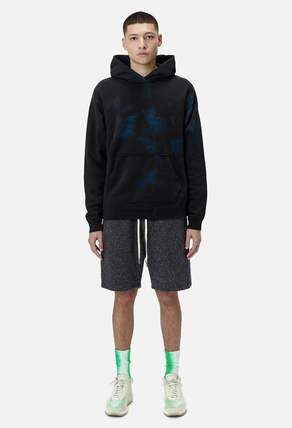 Double Dye Raglan Hoodie / Indigo X Black