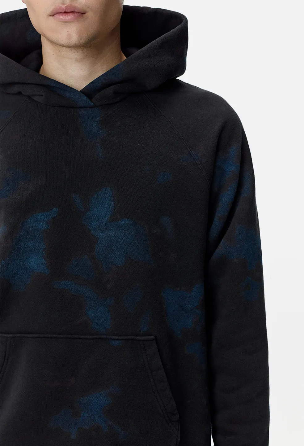 Double Dye Raglan Hoodie / Indigo X Black