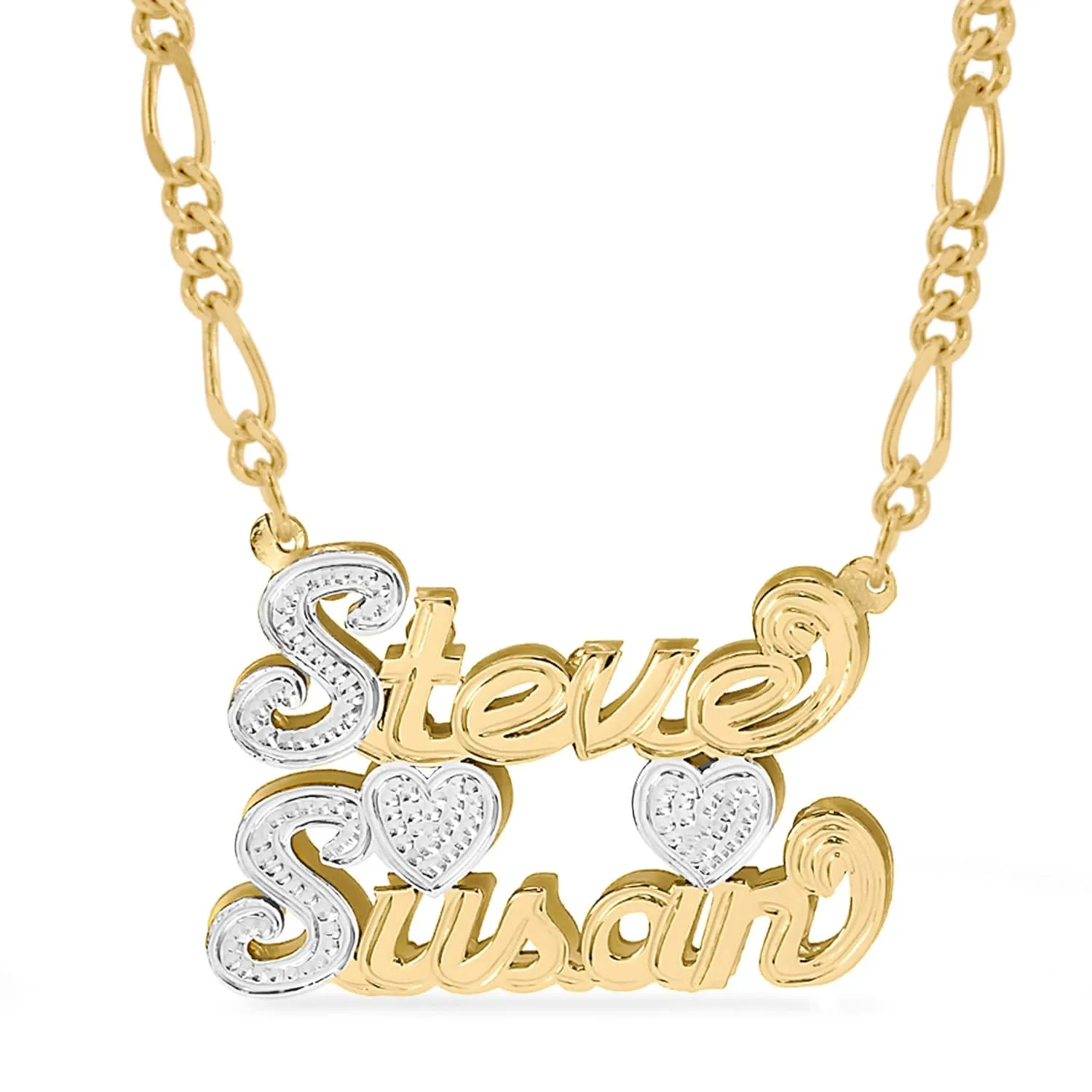 Double Plated Couples Name Necklace with Figaro chain