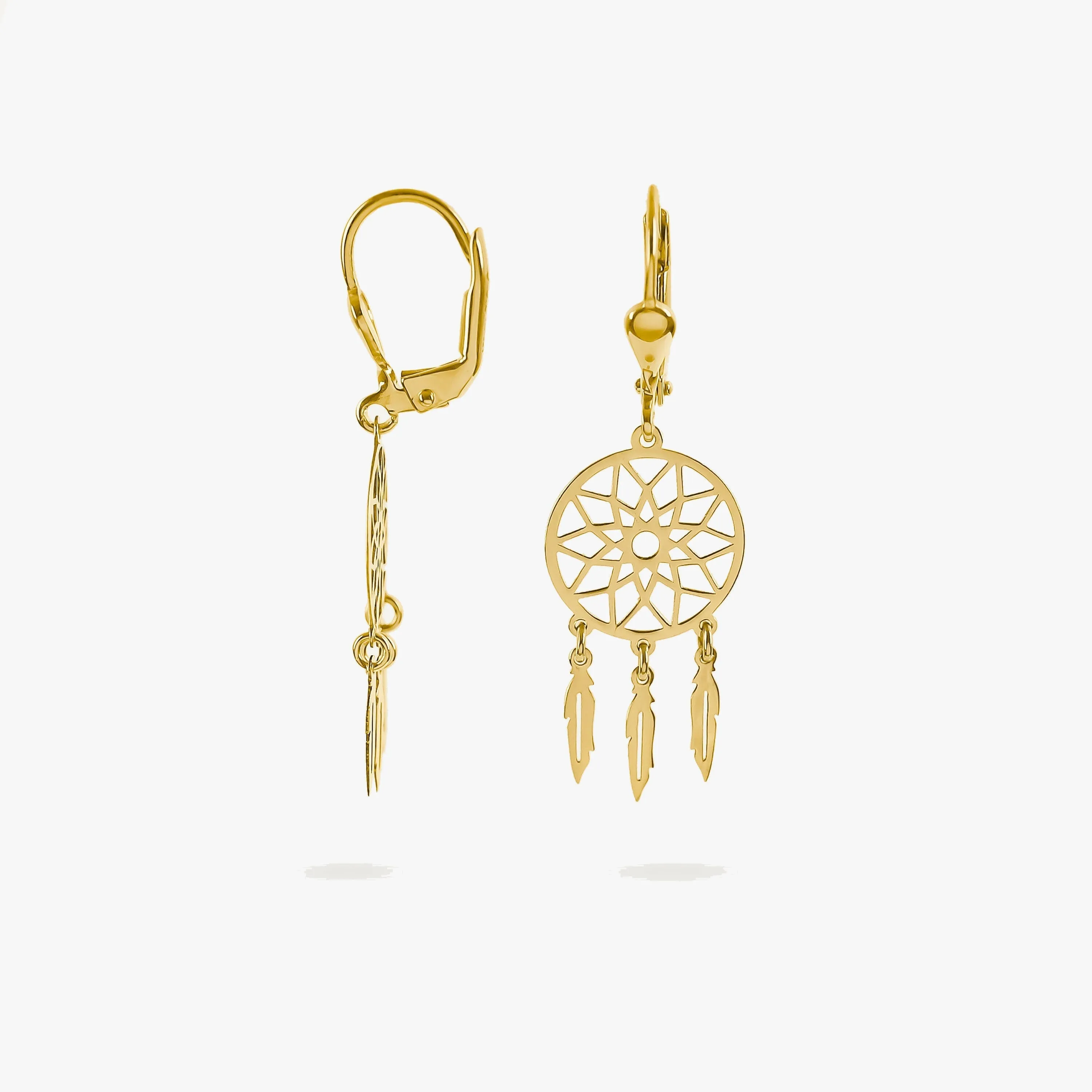 Dreamcatcher Dangle Earrings | 14K Solid Gold