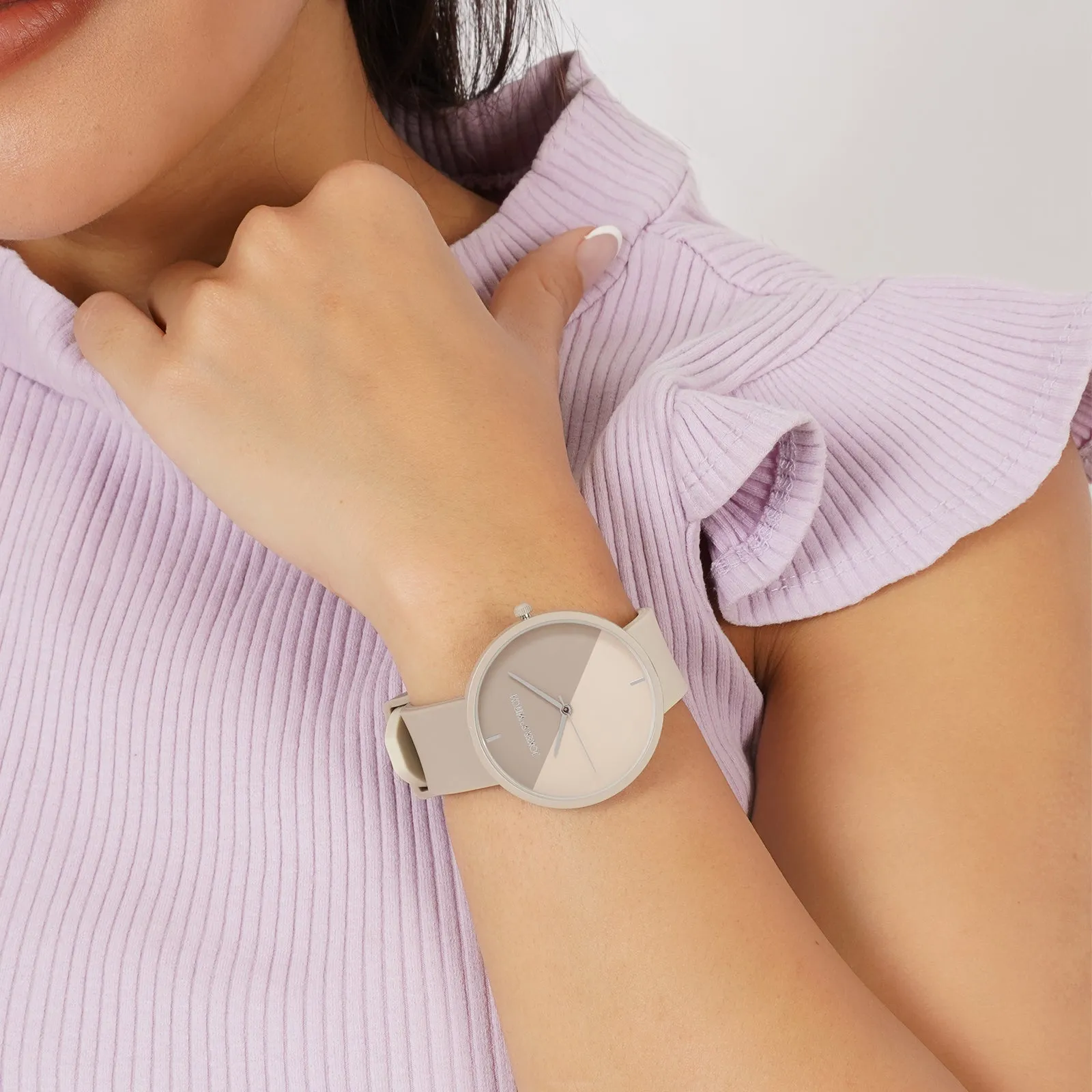 Duet Hue Wave Beige Silicone Strap Watch