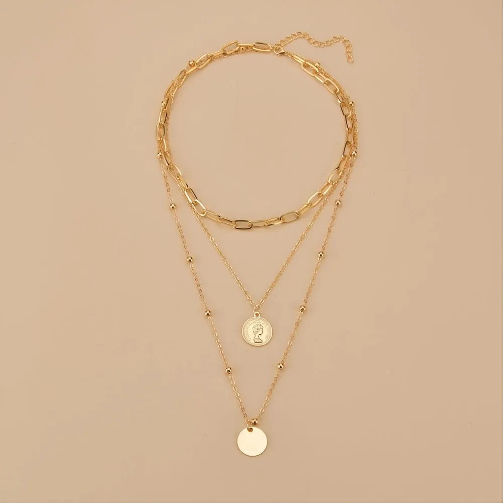 Elevate Your Style with our Vintage Coin Pendant Necklace - Three Layers of Stackable Chains for Women and Girls - Perfect for Holidays