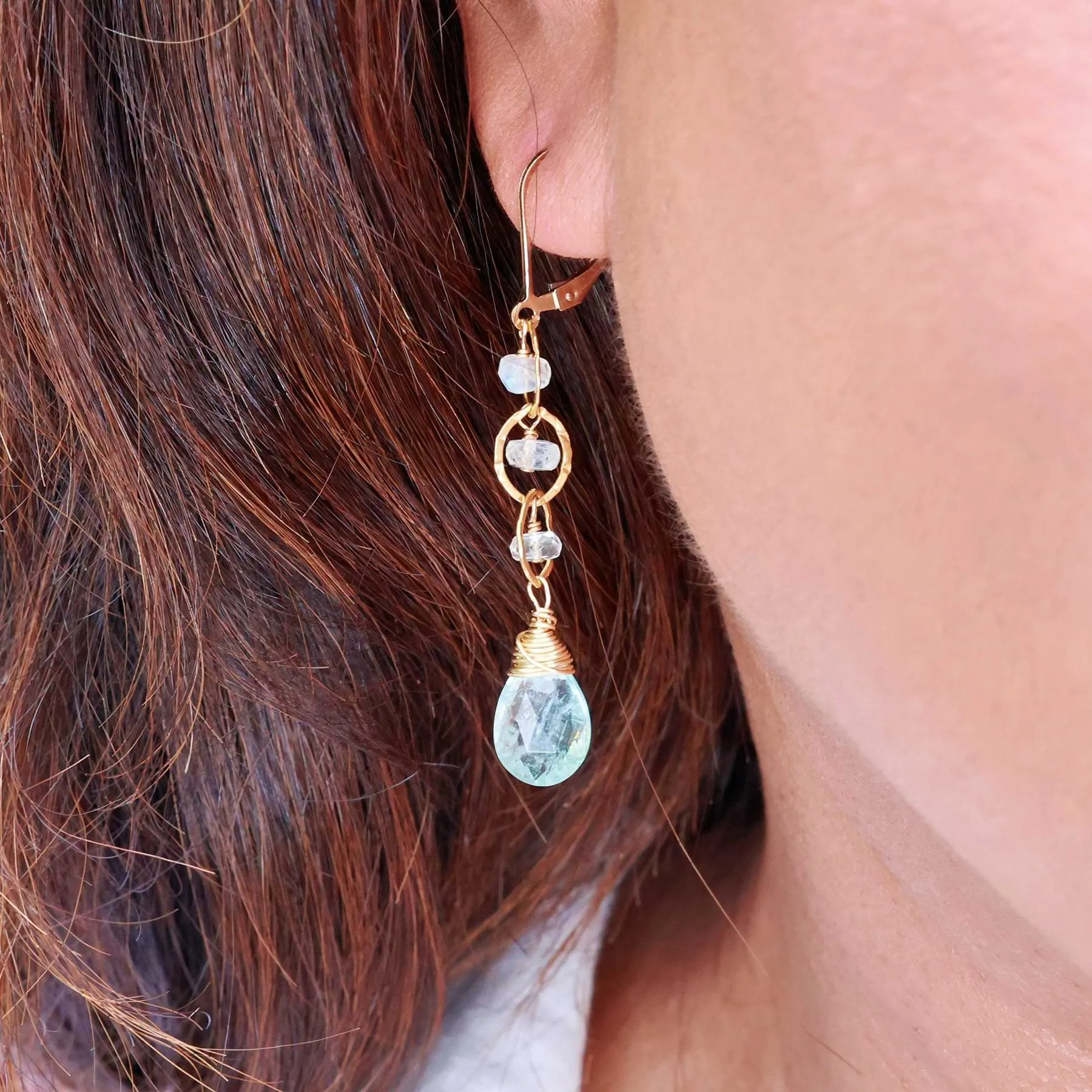 Enchanted - Aquamarine and Moonstone Gold Tiered Earrings