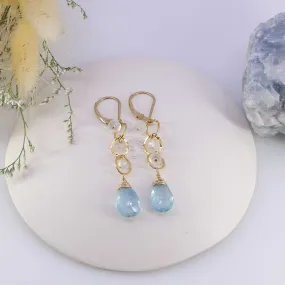 Enchanted - Aquamarine and Moonstone Gold Tiered Earrings