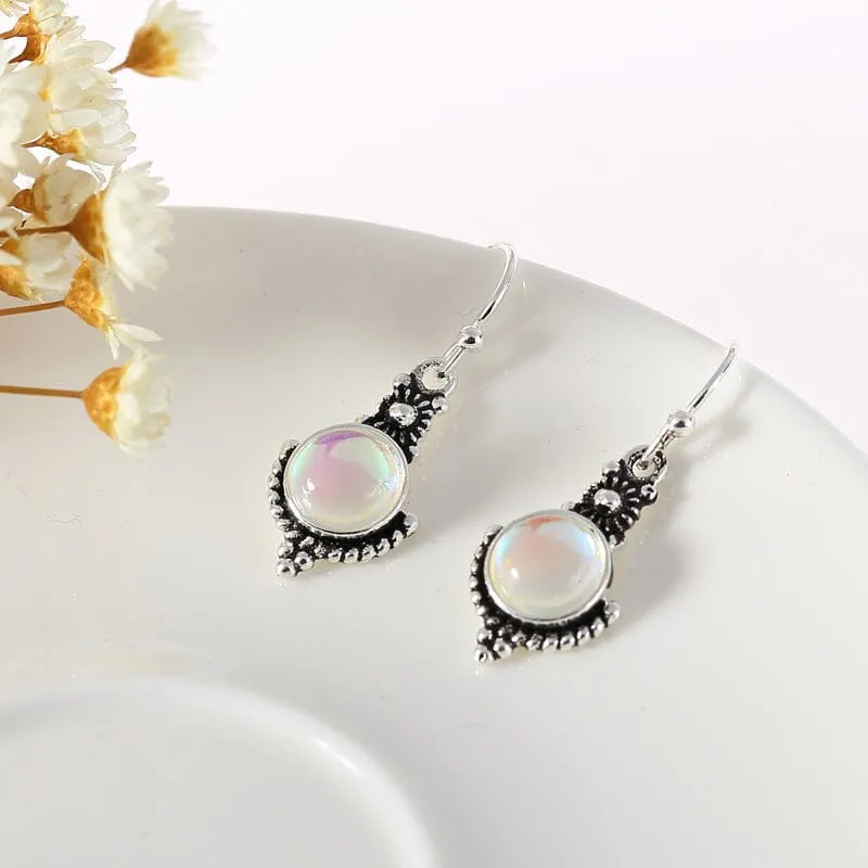 Ethnic Rainbow Moonstone Drop Earrings