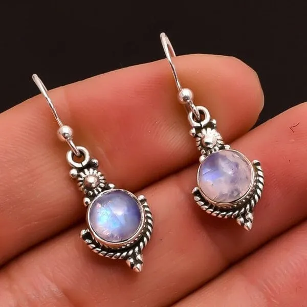 Ethnic Rainbow Moonstone Drop Earrings