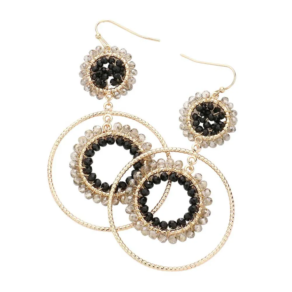 Faceted Beaded Metallic Tiered Circle Dangle Earrings