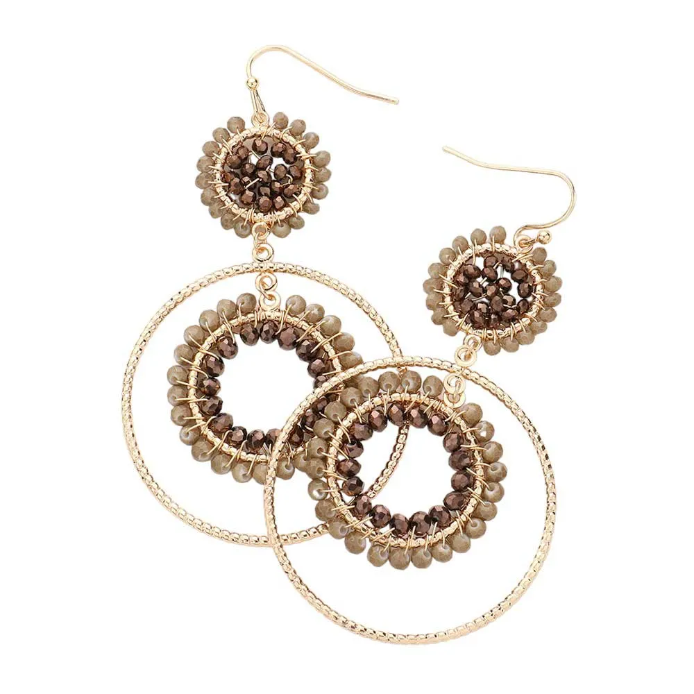 Faceted Beaded Metallic Tiered Circle Dangle Earrings